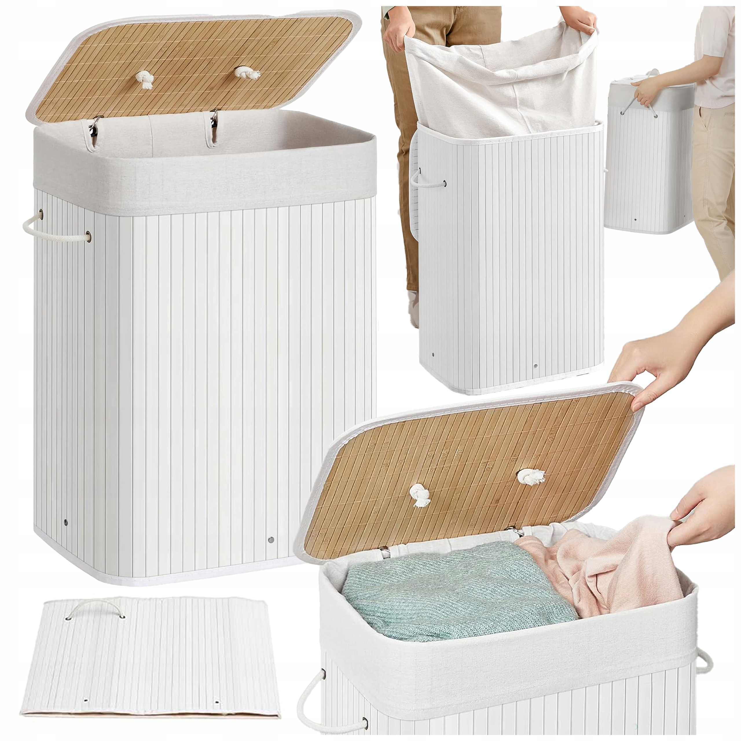 Koš na prádlo s víkem 72 l Bambusový koš na prádlo s vakem Bílý