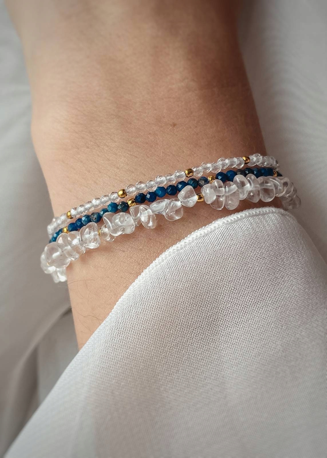 Sada tří náramků – Křišťál Horský a Lapis Lazuli 16 cm