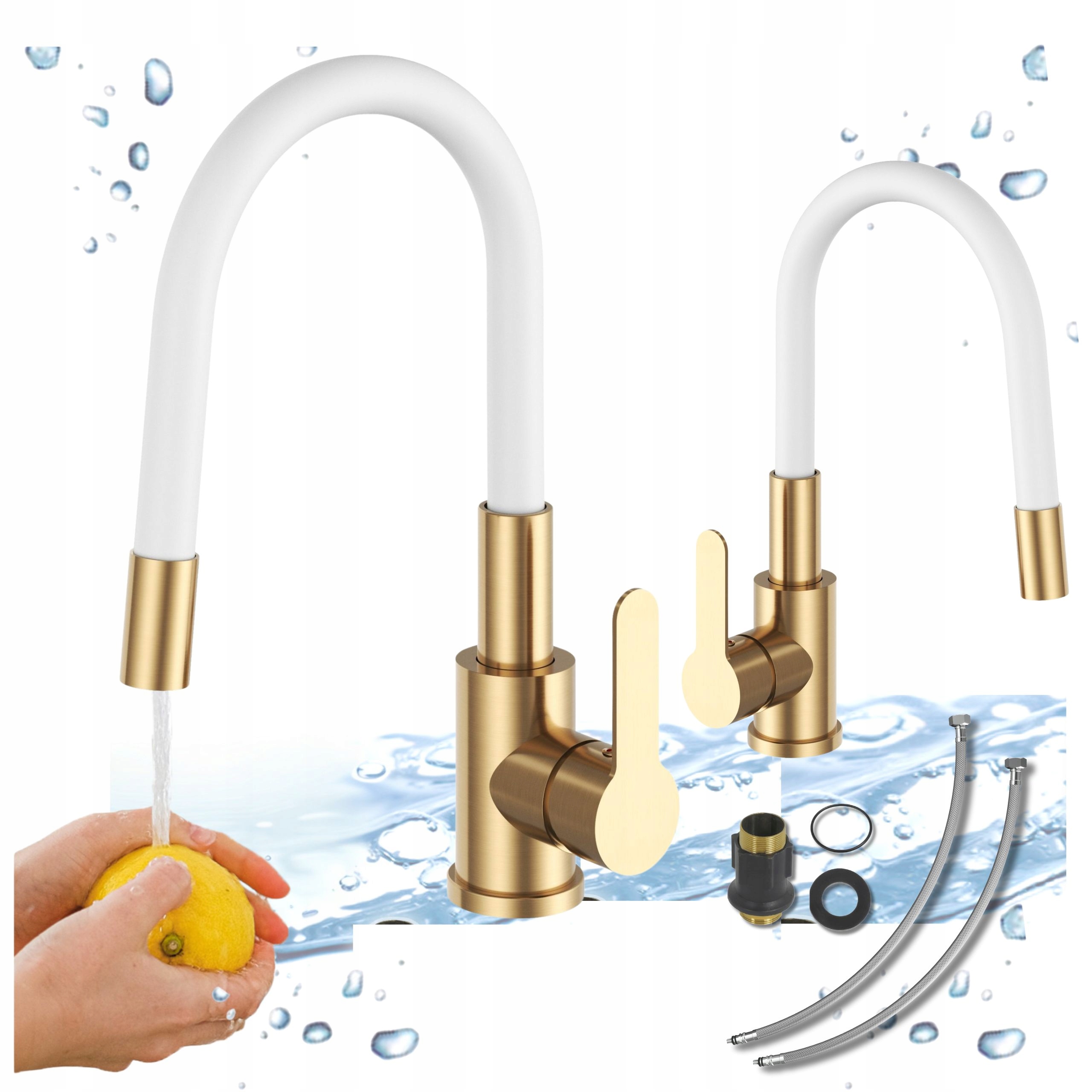 Kuchyňská Baterie Flex Bílá Zlato Kartáčovaná Brushová Flexibilní Výtoková Baterie