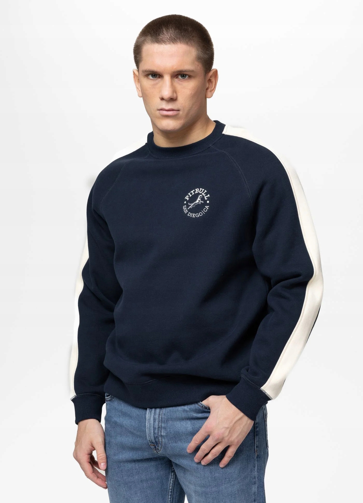 Pánská Mikina Crewneck Pit Bull West Coast San Diego Ca Tmavě modrá Bez Kapuce