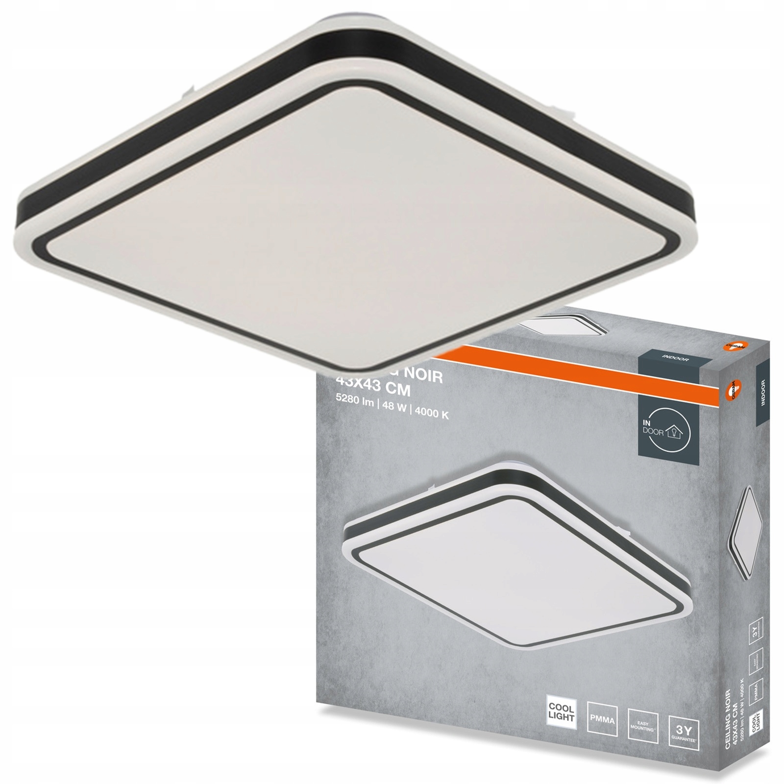 Stropné Svietidlo Led Nástenná lampa 48W 2880lm 4000K Štvorcový čierny Noir Osram