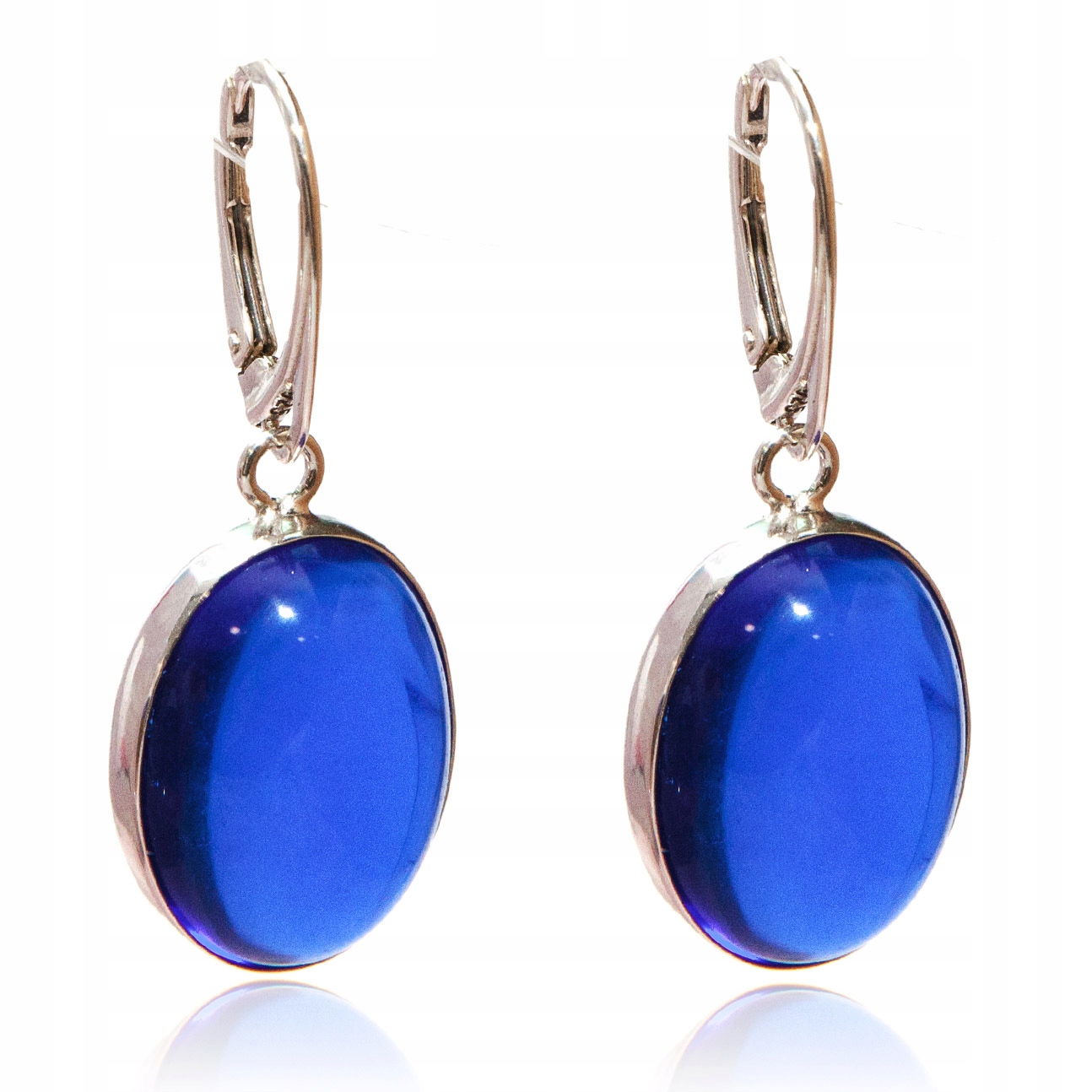 Stříbrné náušnice oválné s modrým sklíčkem stříbro 925