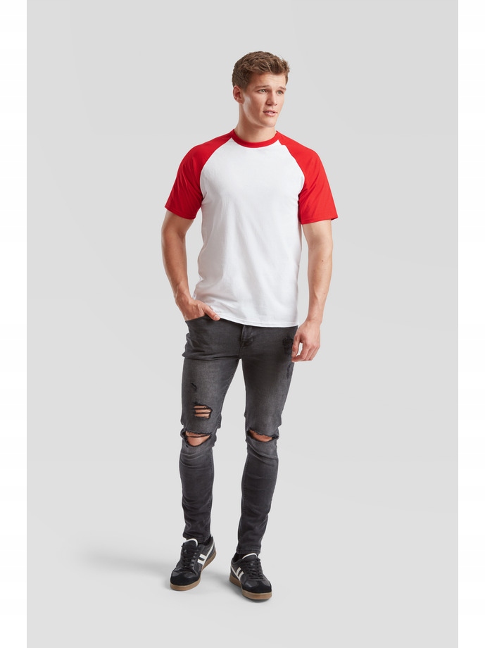 FRUIT of the LOOM T-Shirt Koszulka Kibica BIAŁO CZERWONA BASEBALL roz: 2XL Rękaw krótki rękaw