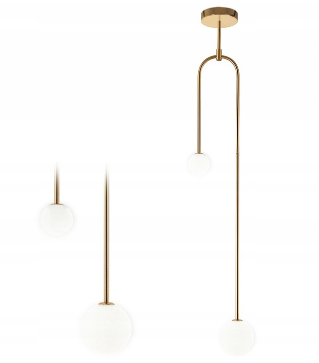 Lampa Sufitowa Wisząca Nowoczesna Złota Mleczne Szklane Kule G9