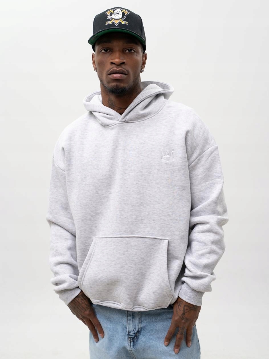 Mikina S Kapucí Oversize Pánská Klasická Šedá Klokanka Jigga Korona XXL