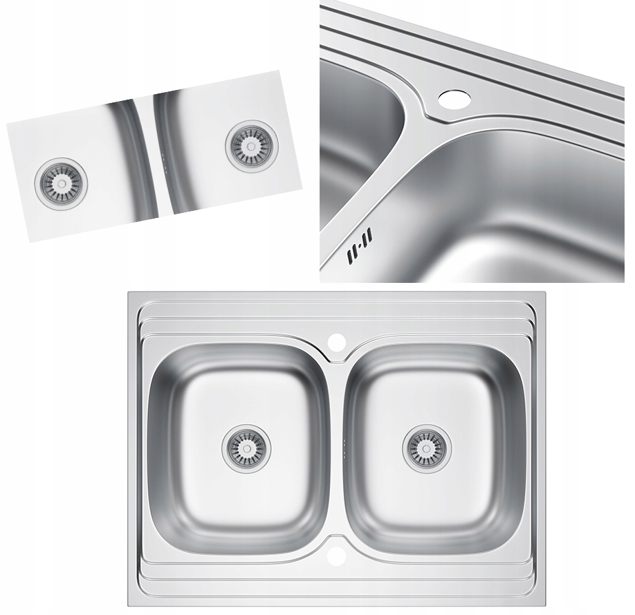 Oceľový Dvojkomorový Drez Dekorácia Chróm Nanášacia Umývačka 80x60 Sifón