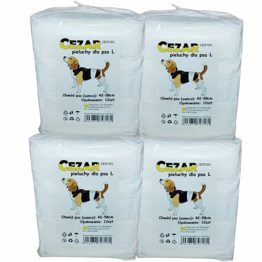 Cezar Pampersy pieluchy dla psa samca L 4 x 12 szt. (obwód 42-58 cm)