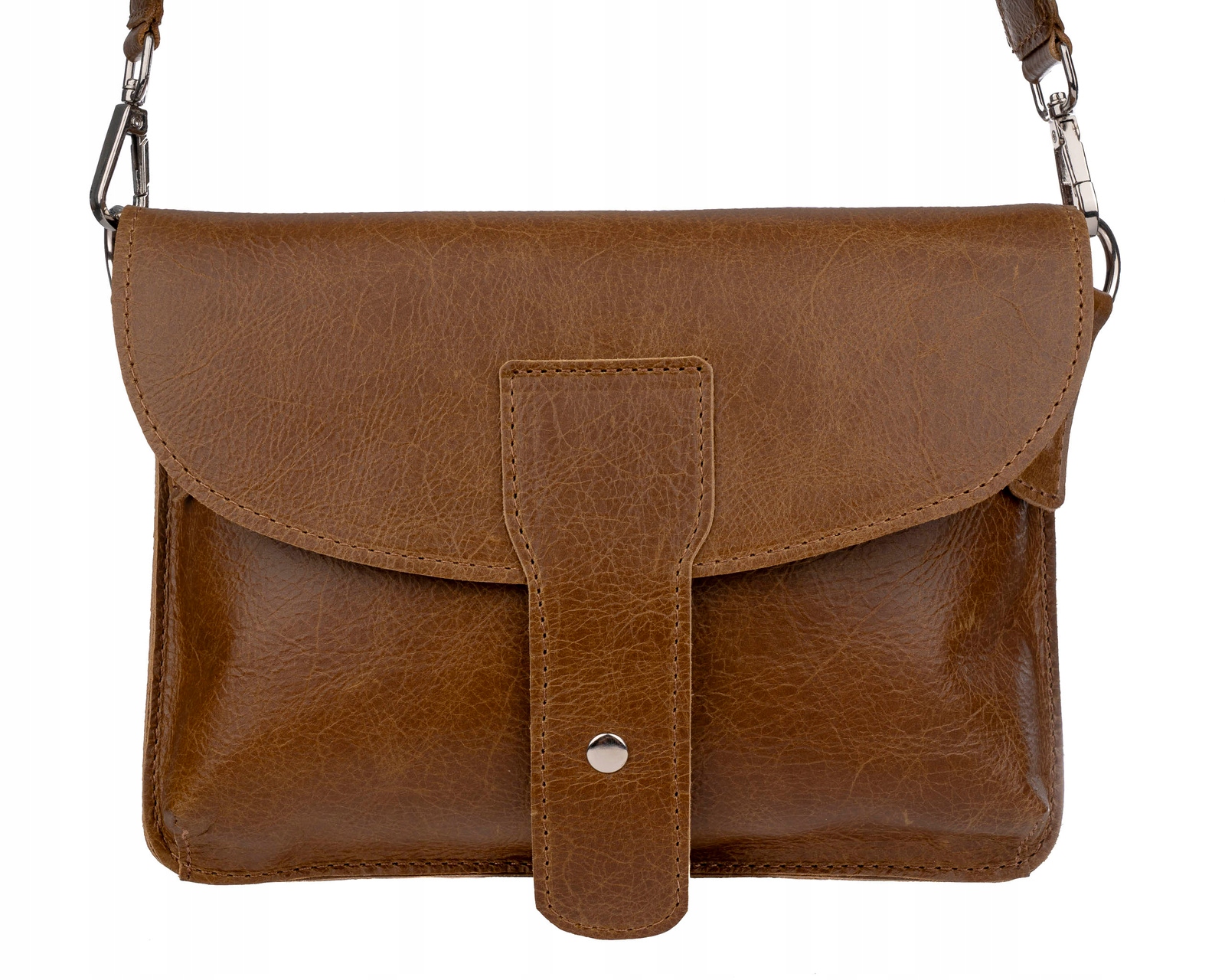Dámská kožená kabelka Přes Rameno Přírodní kůže hnědá 24x16 cm polská