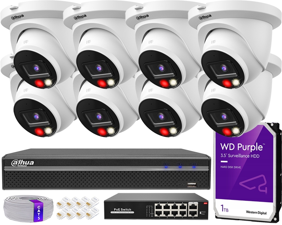Sada na monitorovanie Ip 8Mpx 4K Dual Light Dahua 8 Kamerový záznamník Hdd 1TB