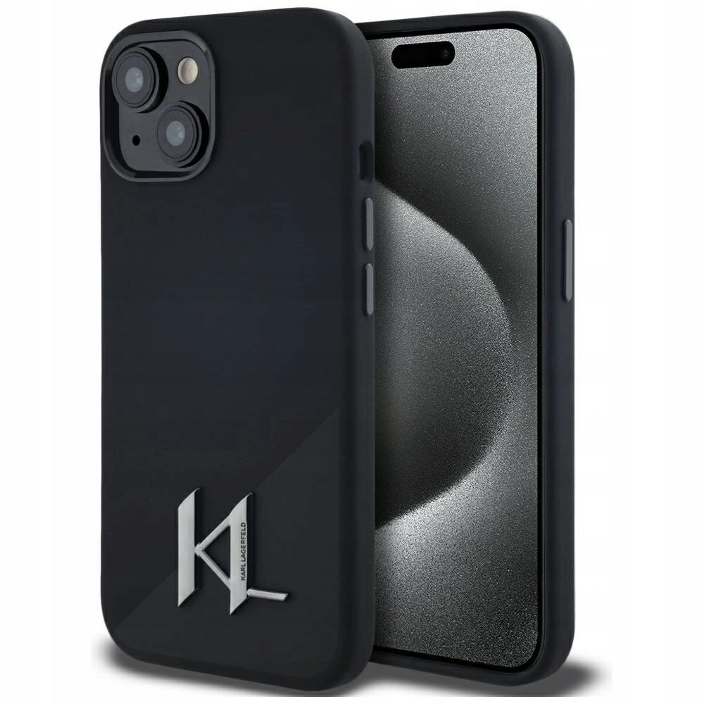 Silikonový Pouzdro Karl Lagerfeld Shadow Metal Initial MagSafe pro iPhone 15 černý