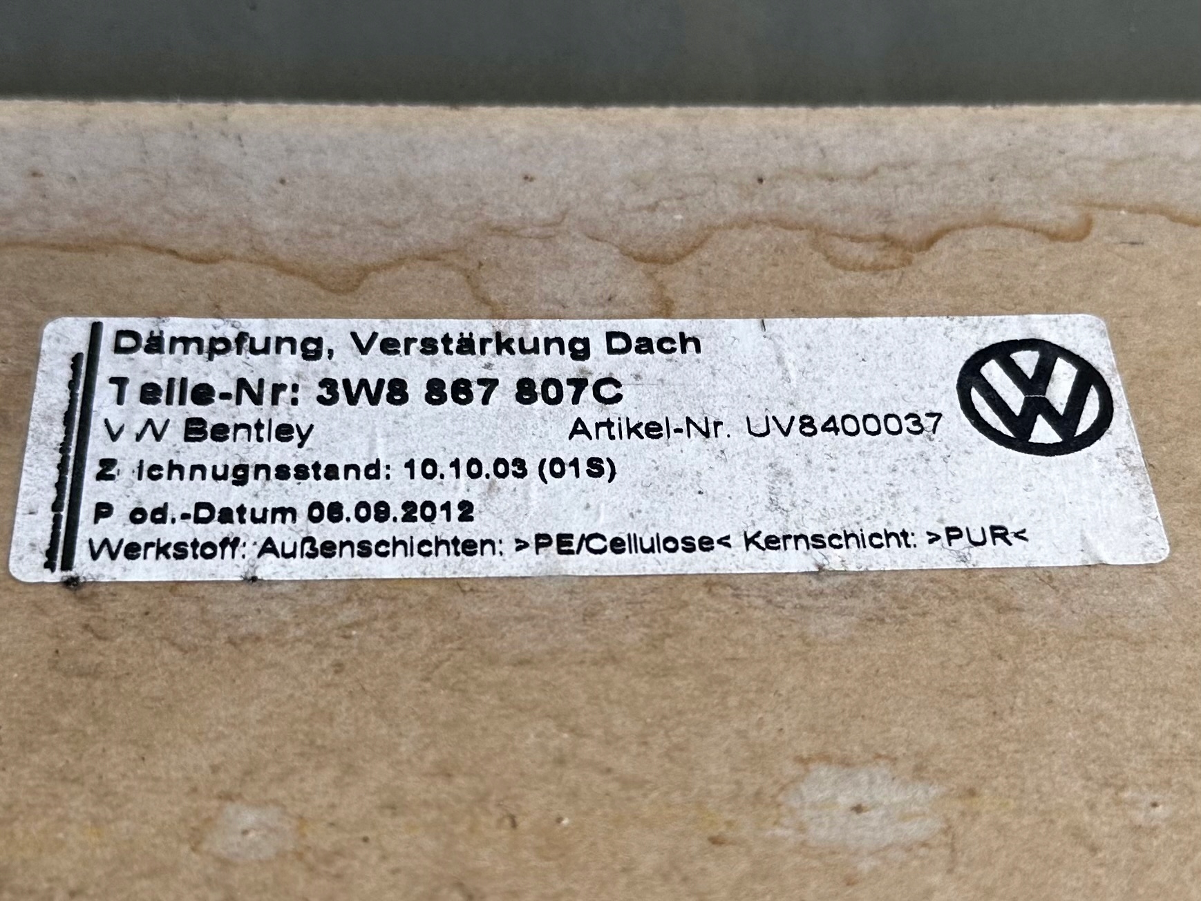 BENTLEY GT Abdeckung panel dach 3W8809884C 3W8867807C 3W0857673F 3W8809883C