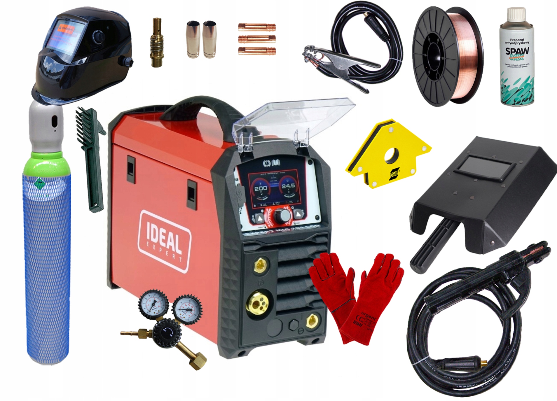 Spawarka inwertorowa Migomat 230V Ideal Expert Mig 201 LCD Synergia Zestaw