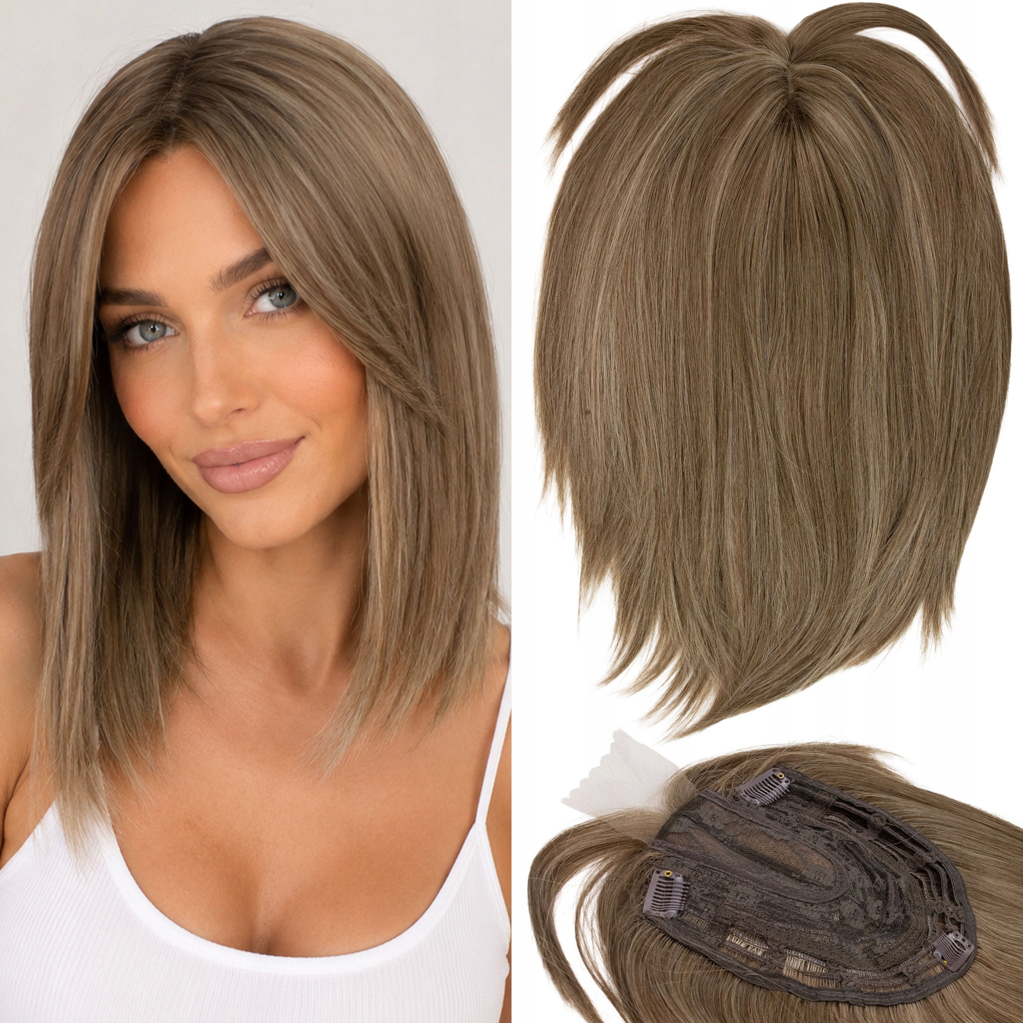 Topper Úplný doplněk k umělým vlasům Clipin Bronz Balejáž 40 cm ofina