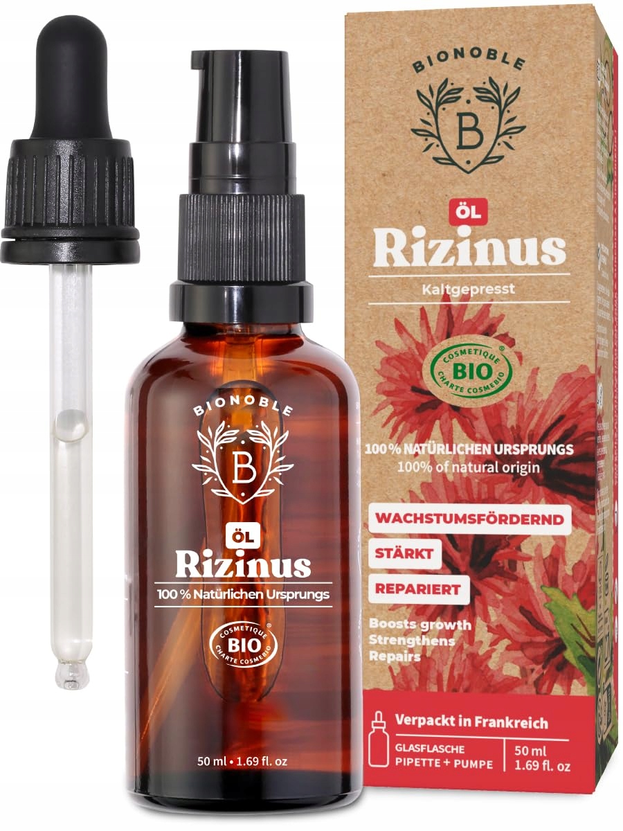 BIONOBLE Olej Rycynowy Bio 50ml Naturalny Do Włosów Rzęs Brwi Brody