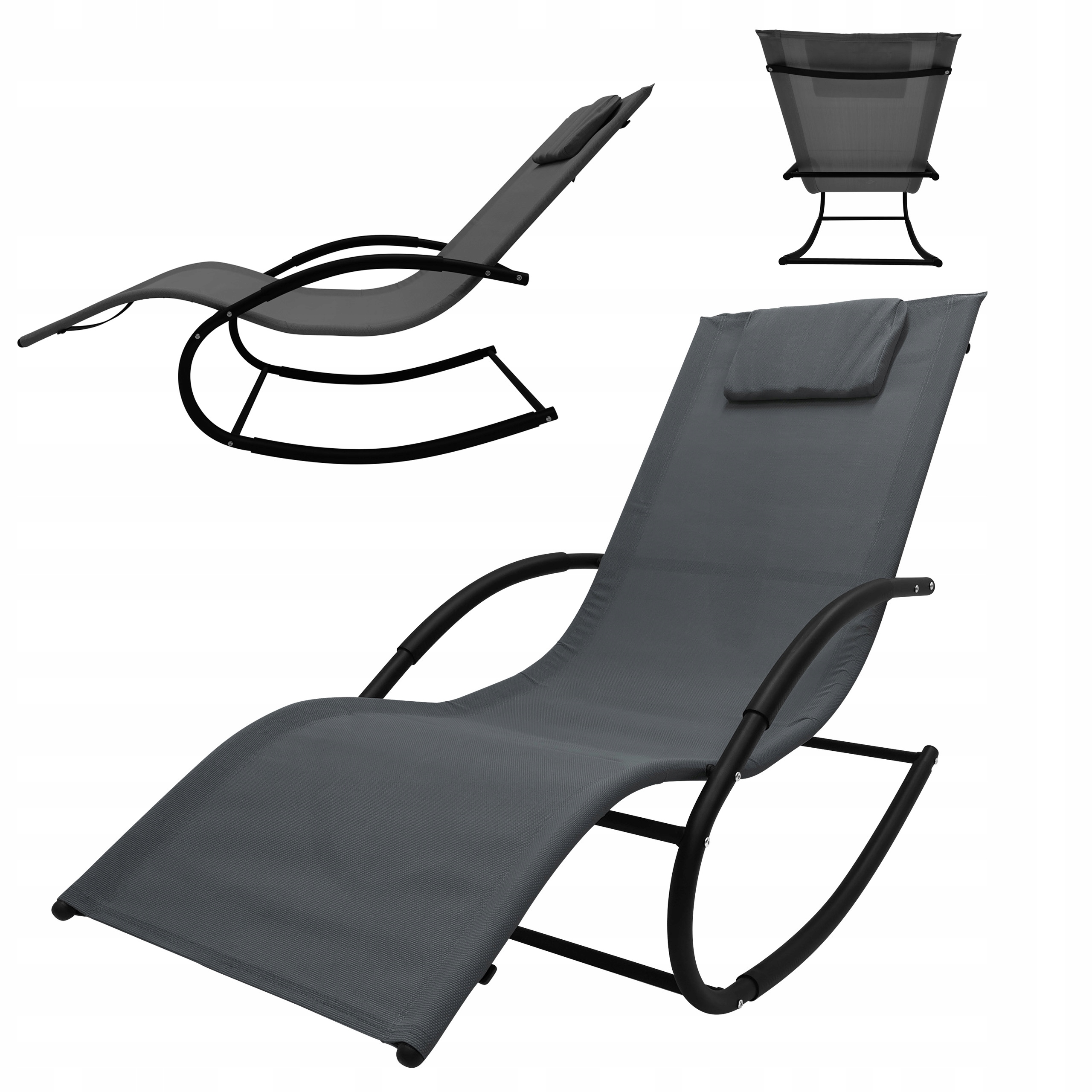 САДОВЫЙ ШЕЗЛОНГ КРЕСЛО-КАЧАЛКА СОВРЕМЕННЫЙ ШЕЗЛОНГ ZERO GRAVITY ROCKY СЕРЫЙ