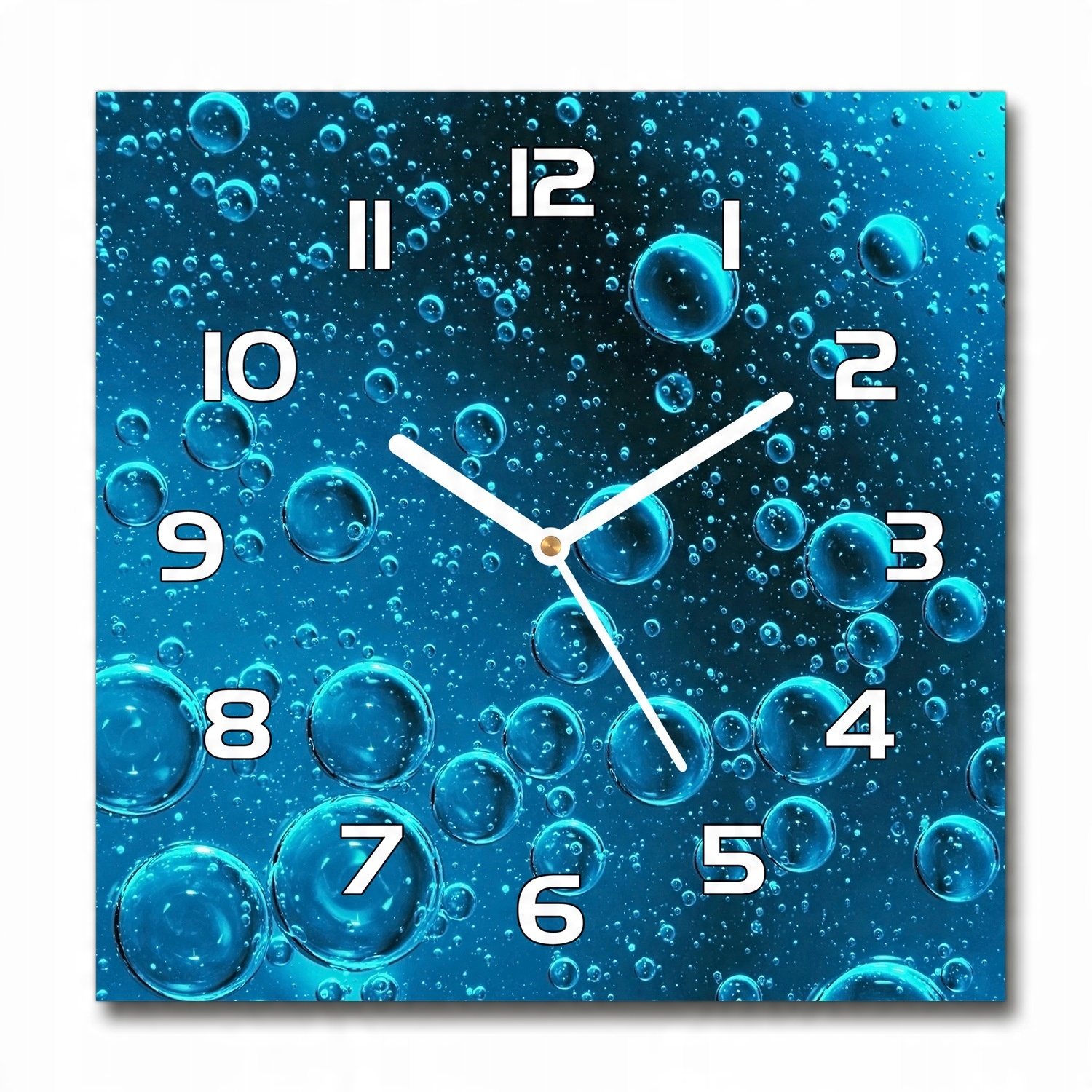 

Cichy zegar szklany na ścianę Bąble pod wodą 30x30