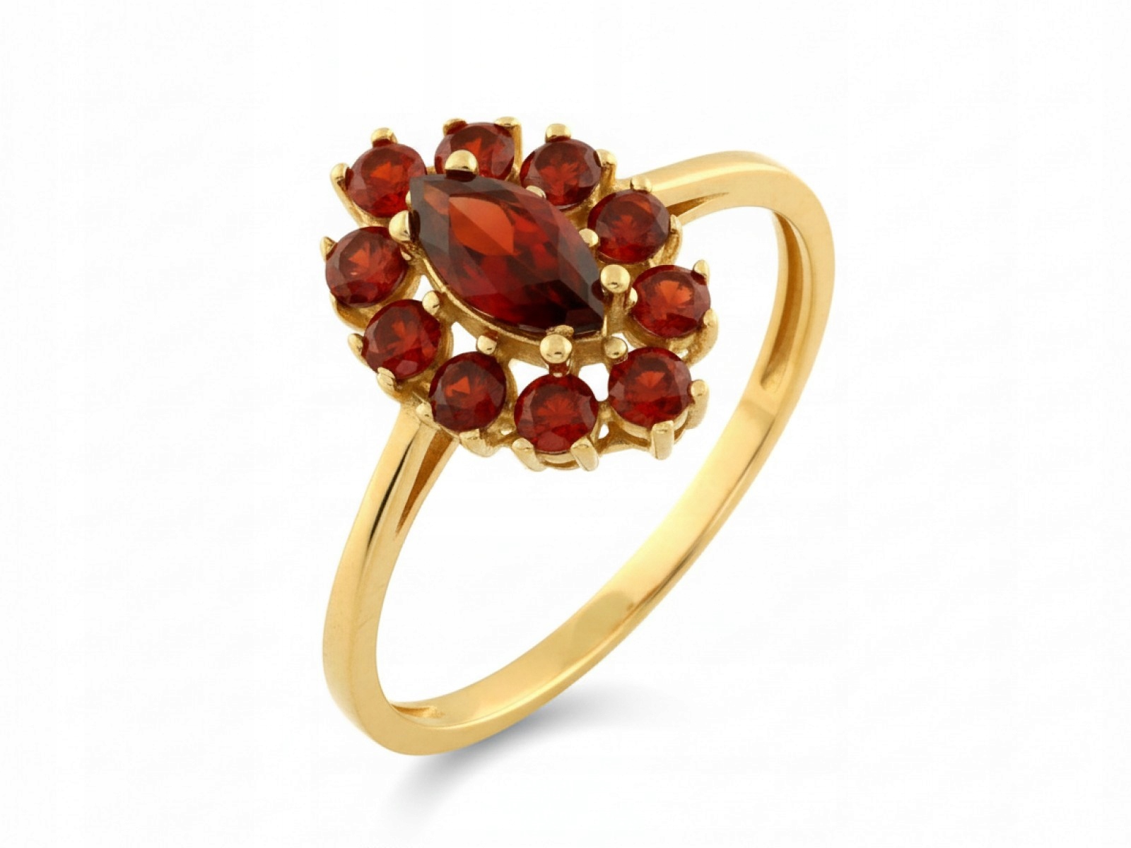 Prstýnek 585 s markýzou z Červených zirkonů 12 r dárek 2.38 g