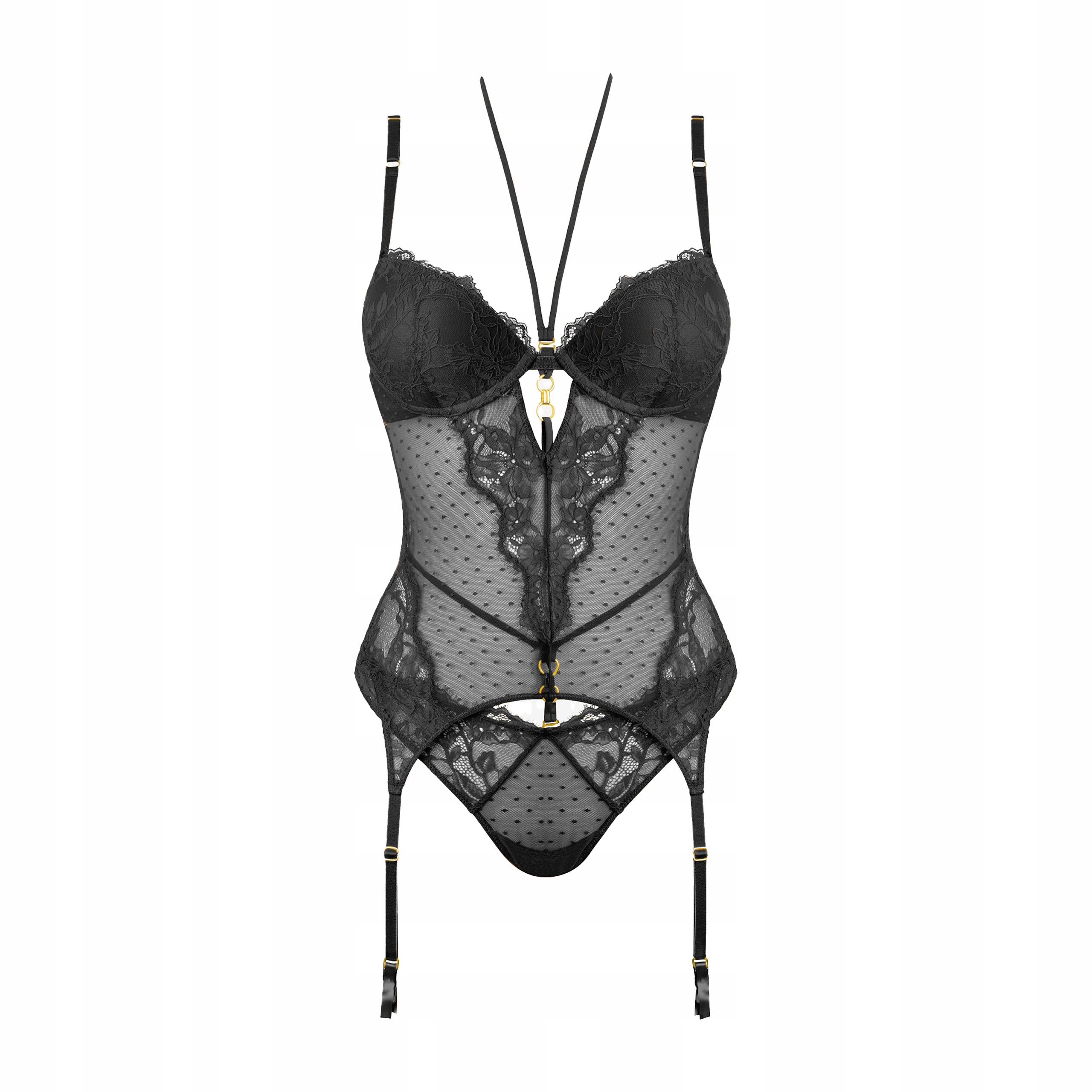 Krajkový set dámského spodního prádla s černým korzetem tanga Lormar 75B/M