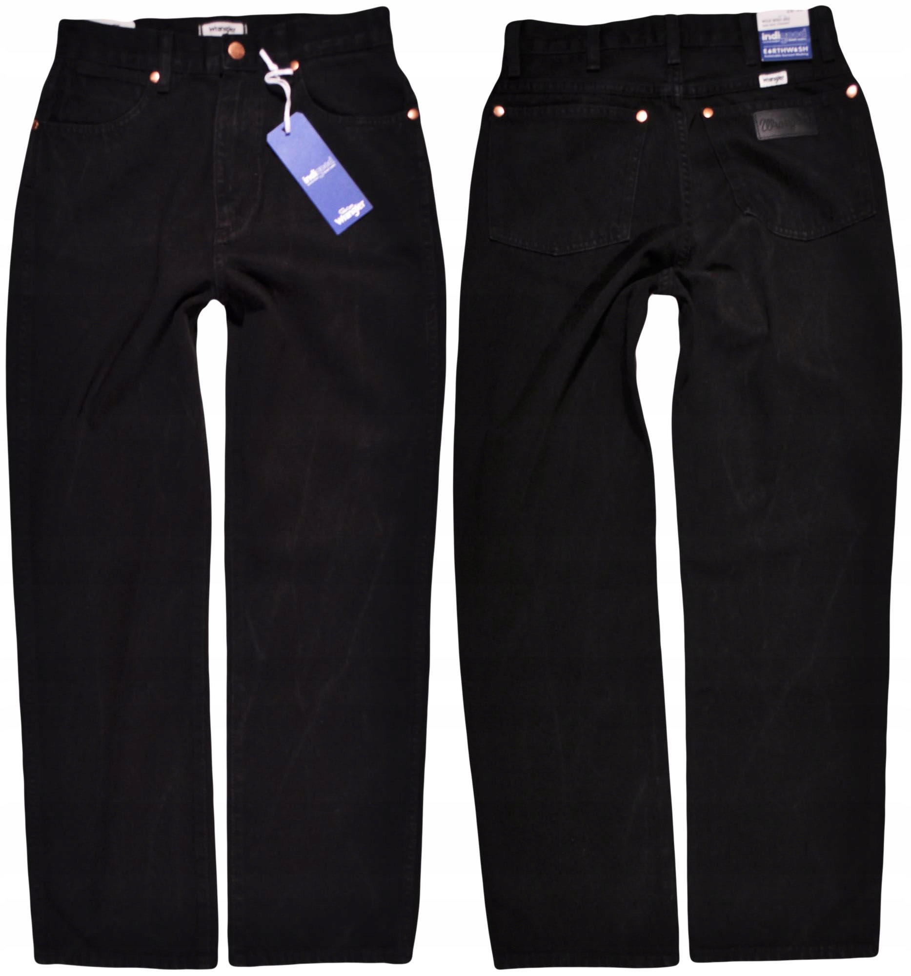 Kalhoty Wrangler s vysokým pasem, rovné, Černé, džíny Wild West W27 L34