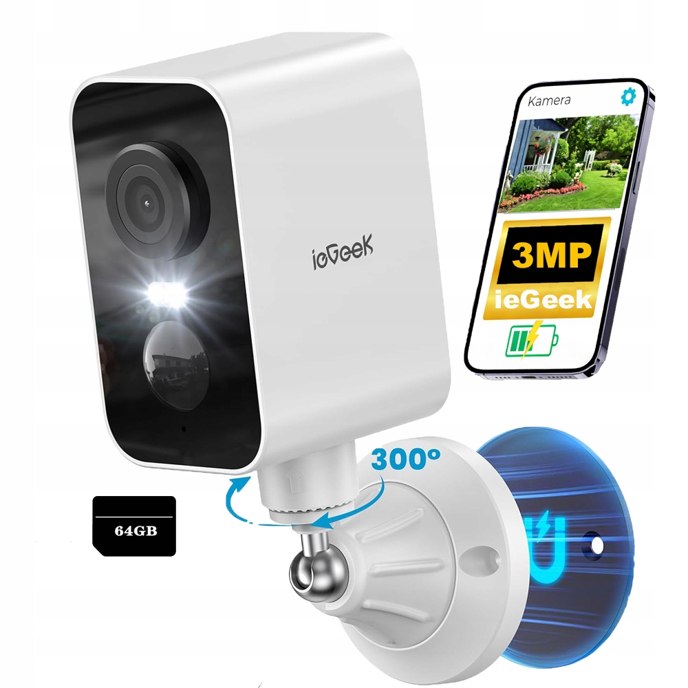 Venkovní Kamera WiFi 300 horizontální otáčení kamera magnetická montáž s 64G