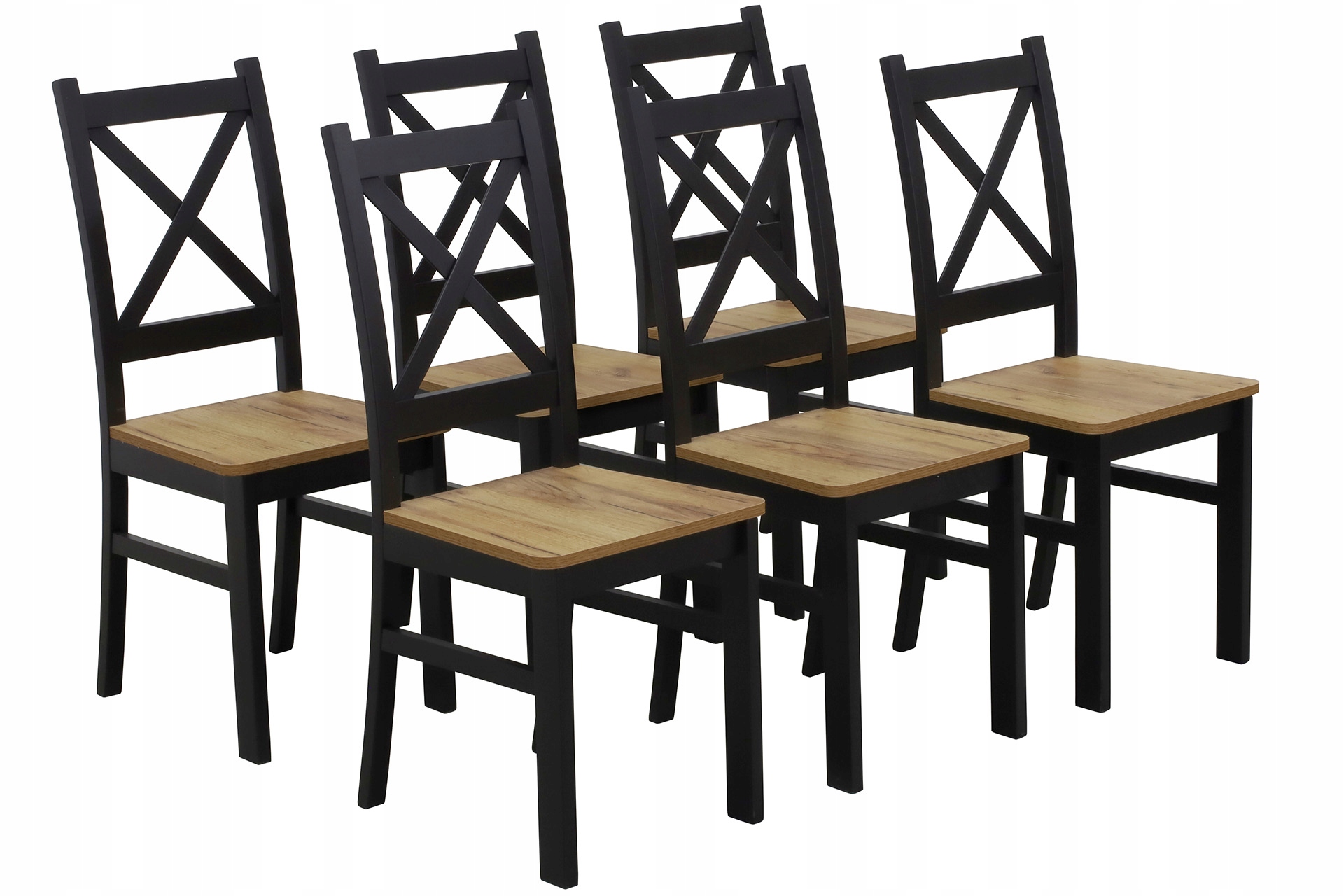 Sada 6 x Dřevěná židle do obývacího pokoje a jídelny kuchyně Černá/Dub Craft