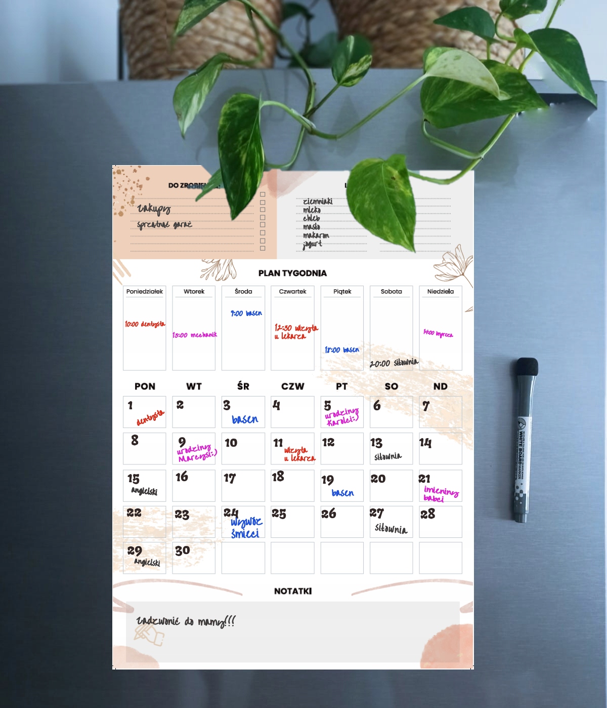 PLANER NA LODÓWKĘ MAGNETYCZNY ORGANIZER KALENDARZ Marka inny