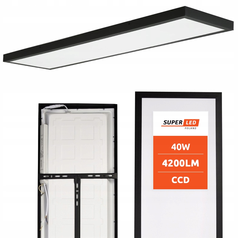 Panel Led Sufitowy Plafon 40W 3600 lm Natynkowy 120 x 30cm Premium czarny