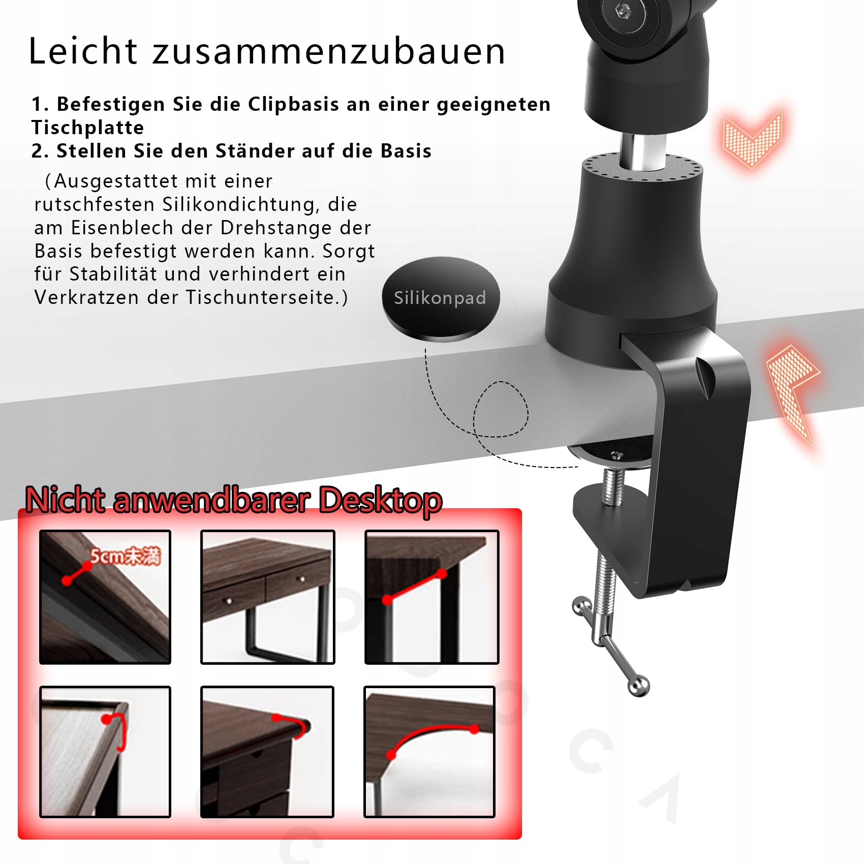 BOOM ARM 360 Stopni Obrotowy Statyw Mikrofonowy z Uchwyt Stołowy — miniatura 6
