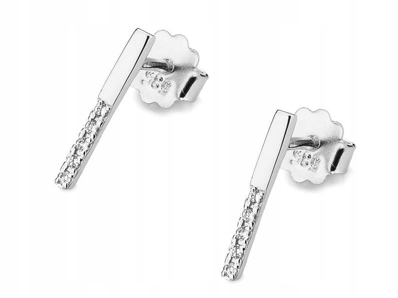 Zlaté náušnice 585 čárky s brilianty 0,70 g s diamanty na tyčince