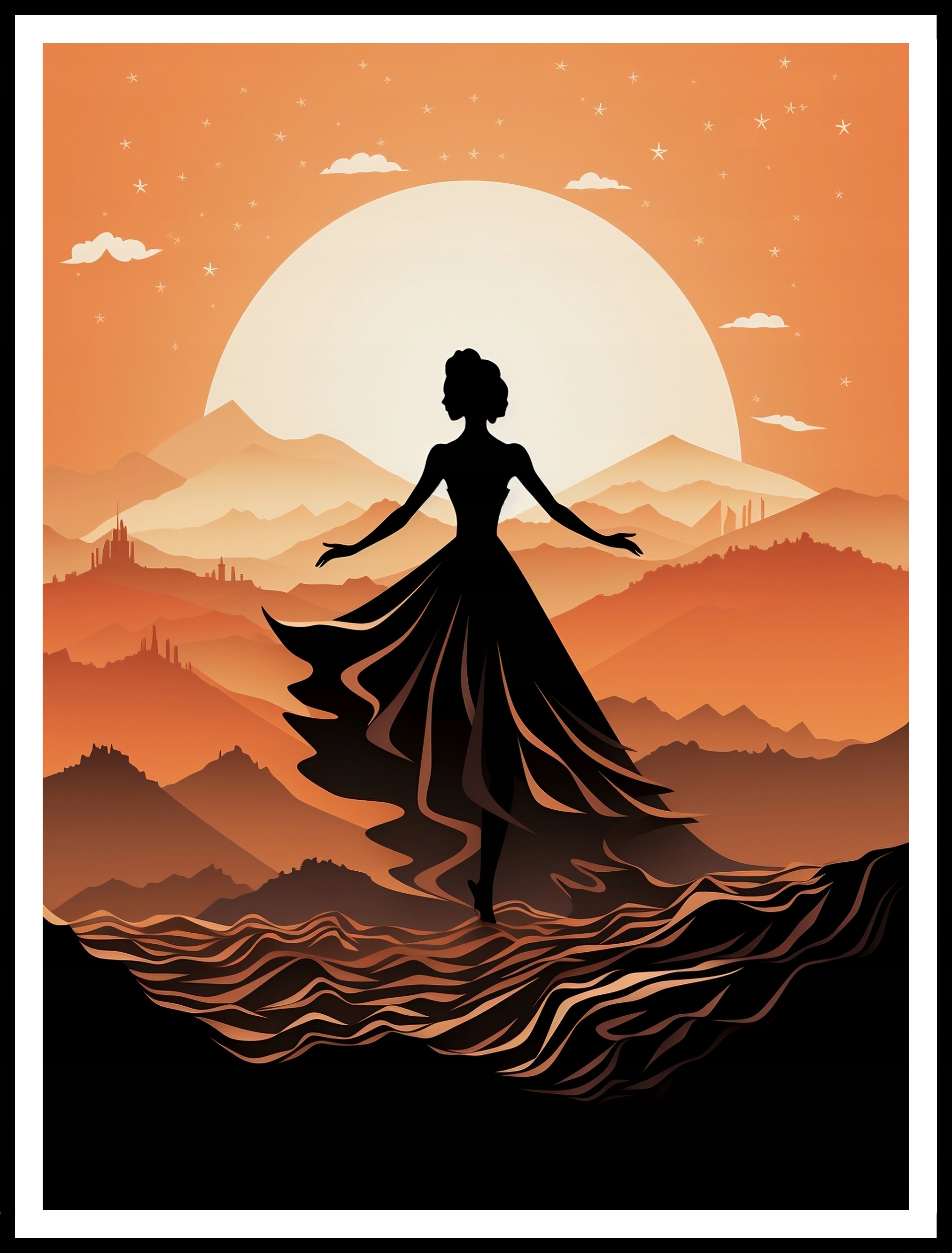 Plakat na Ścianę Obraz Baletnica Minimalizm Zachód Słońca 70x100 cm Premium Wysokość produktu 100 cm