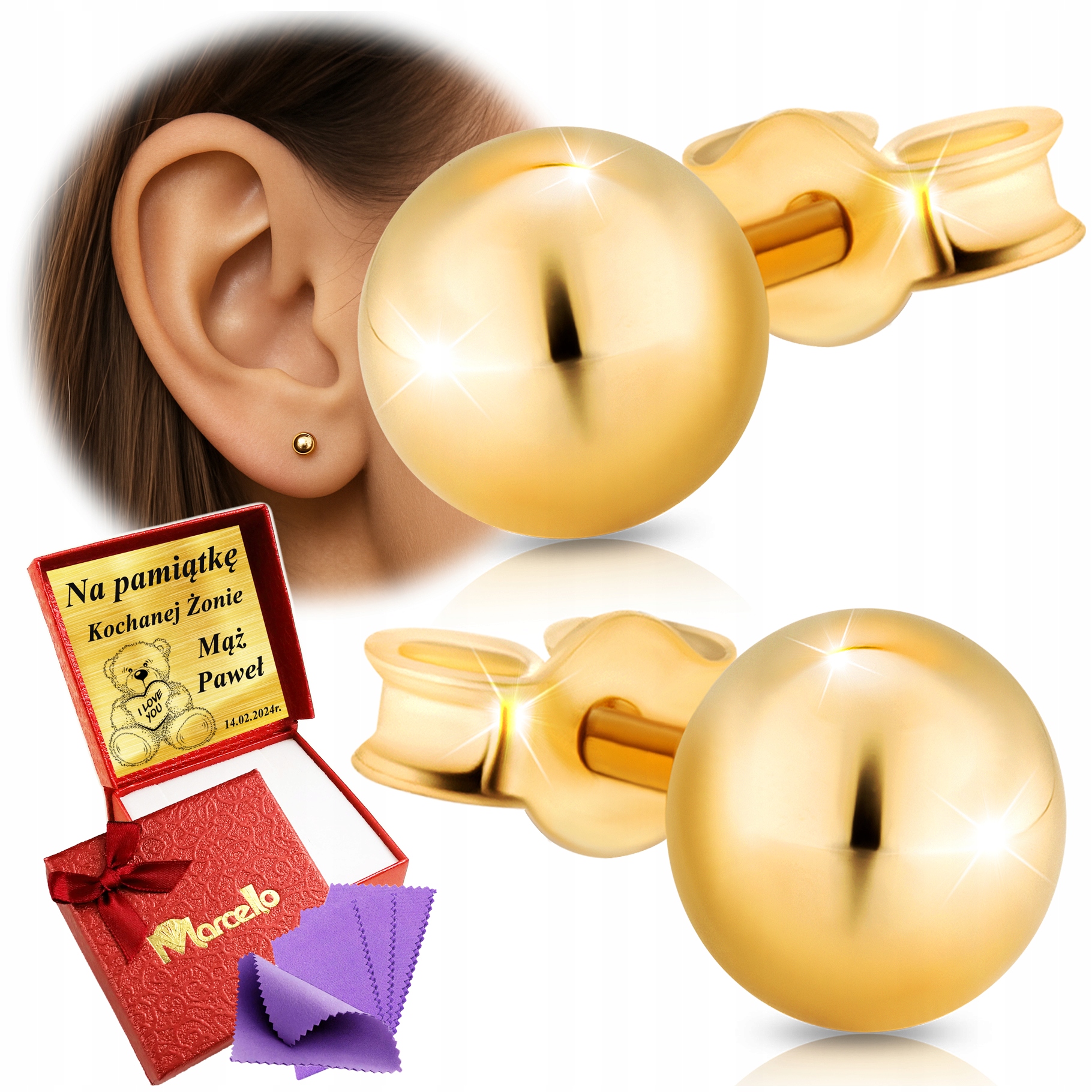 Złote Kolczyki Damskie Kuleczki Kulki Gładkie 4mm Złoto 585