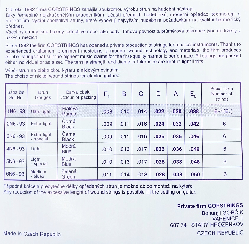 GorStrings 2N6 struny do gitary elektrycznej 09-42 Kod producenta 2N6-93