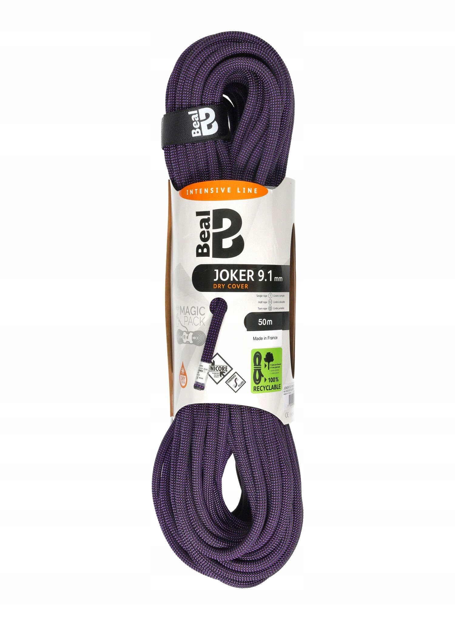 Dynamické lano Beal Joker 9,1 mm 50 m Unicore Dry Cover purpurová barva