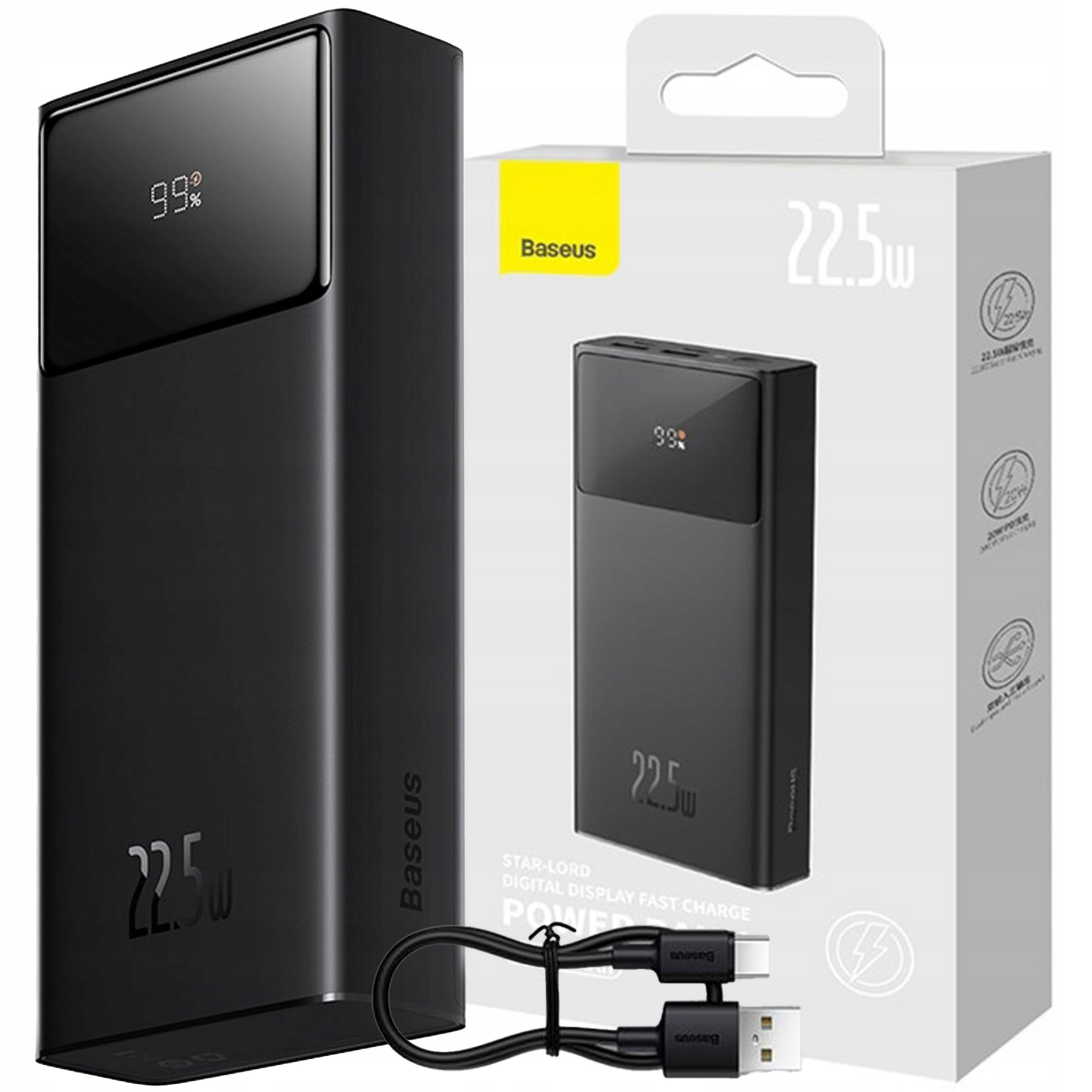 Baseus Szybki Powerbank 20000 Mah 22,5W Pd Qc Scp Usb-c Usb-a Micro Kabel