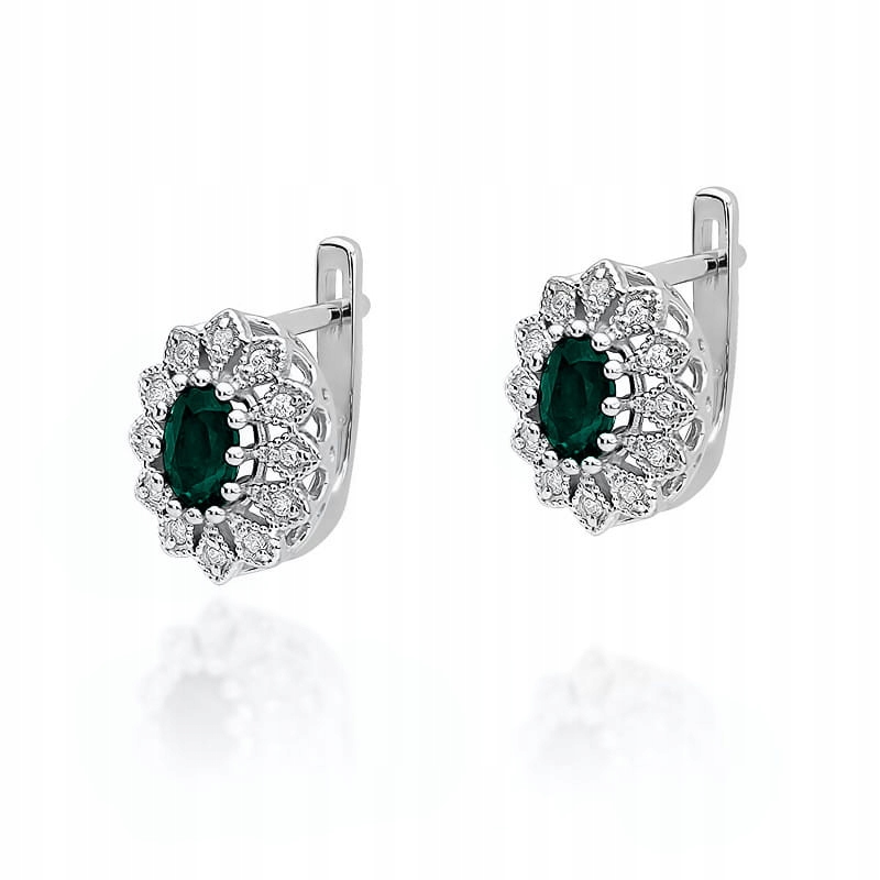 Náušnice bílé zlato se smaragdy a brilianty