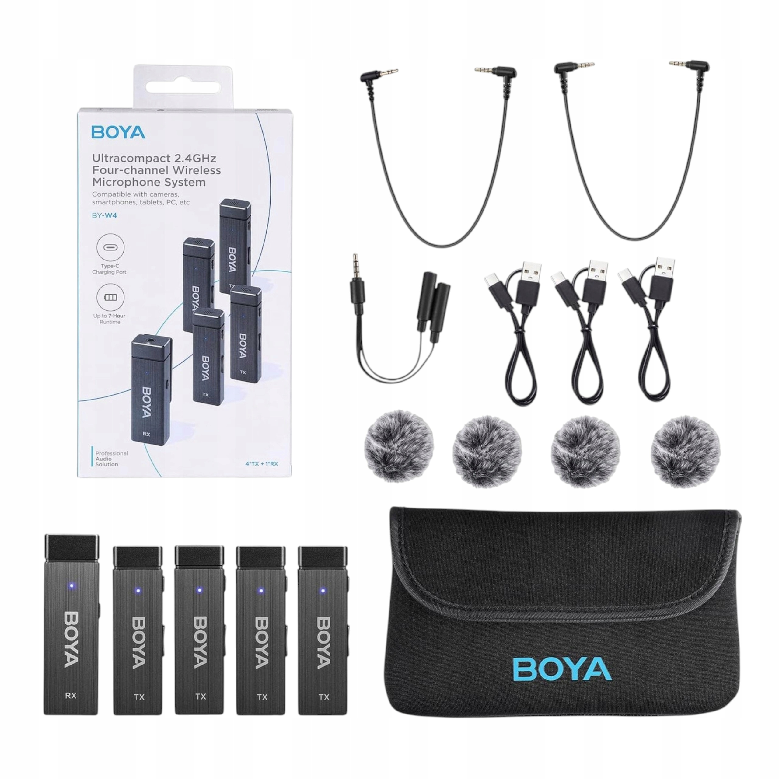 Bezdrátový mikrofon Systém 4 vysílačů/přijímačů 2,4 G Boya BY-W4
