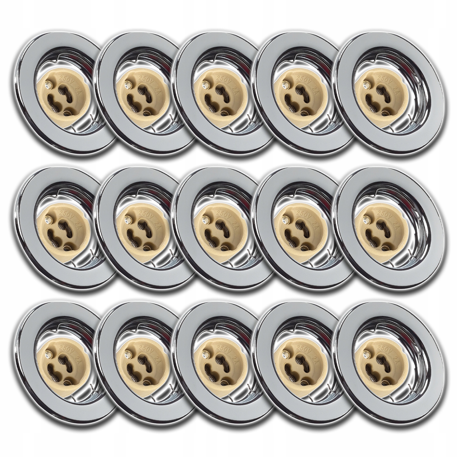 15x Kruhová Stropní Objímka Chrom+žárovka GU10 1,5W Nw Neutrální+zásuvka