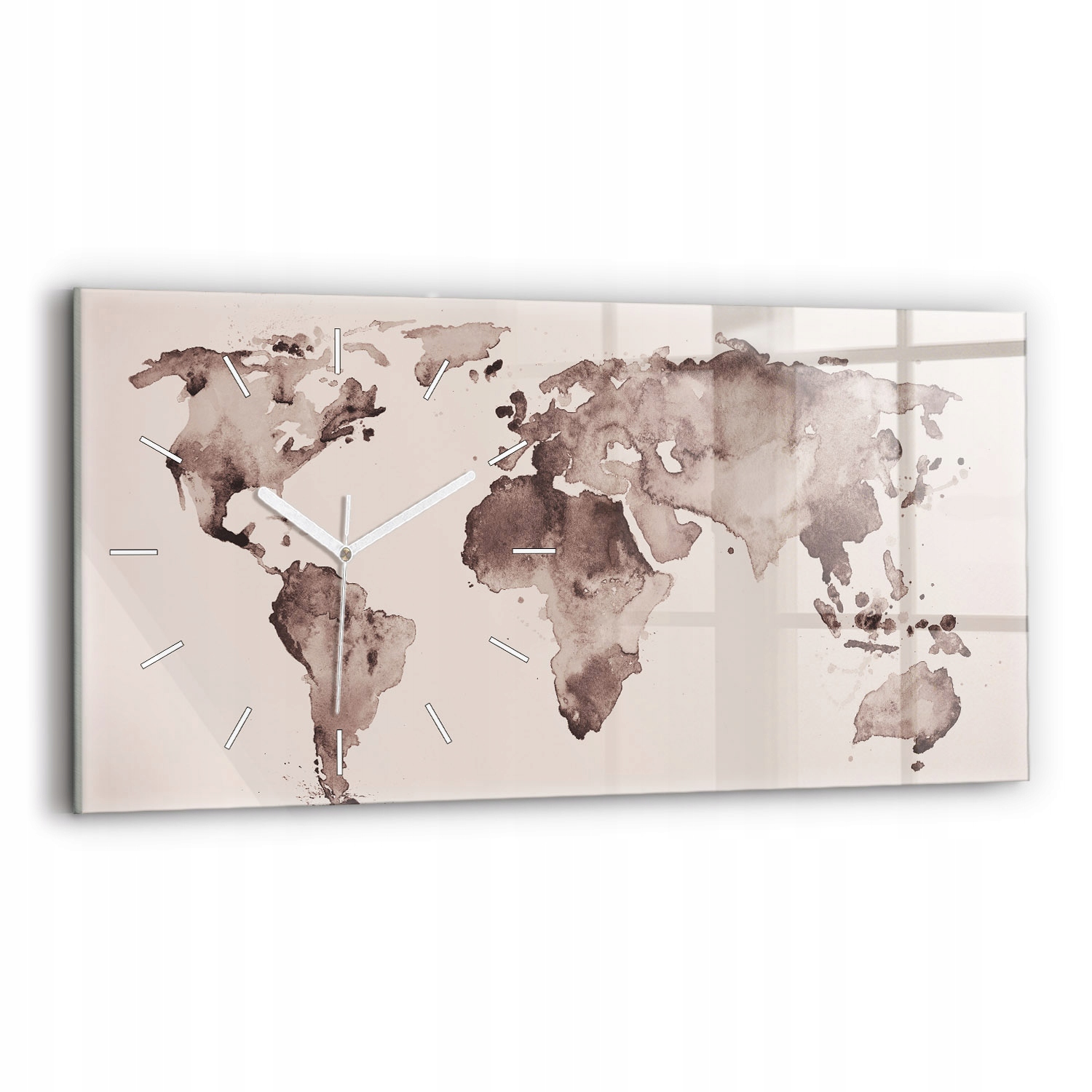 Dekorativní horizontální skleněný hodinový stroj S Potiskem Akvarel, mapa světa 60 x 30 cm