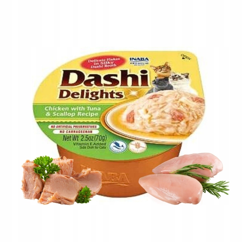 Levně 3X Inaba Cat Dashi Delights Kuřecí, Tuňák a Hřebenatka 70g