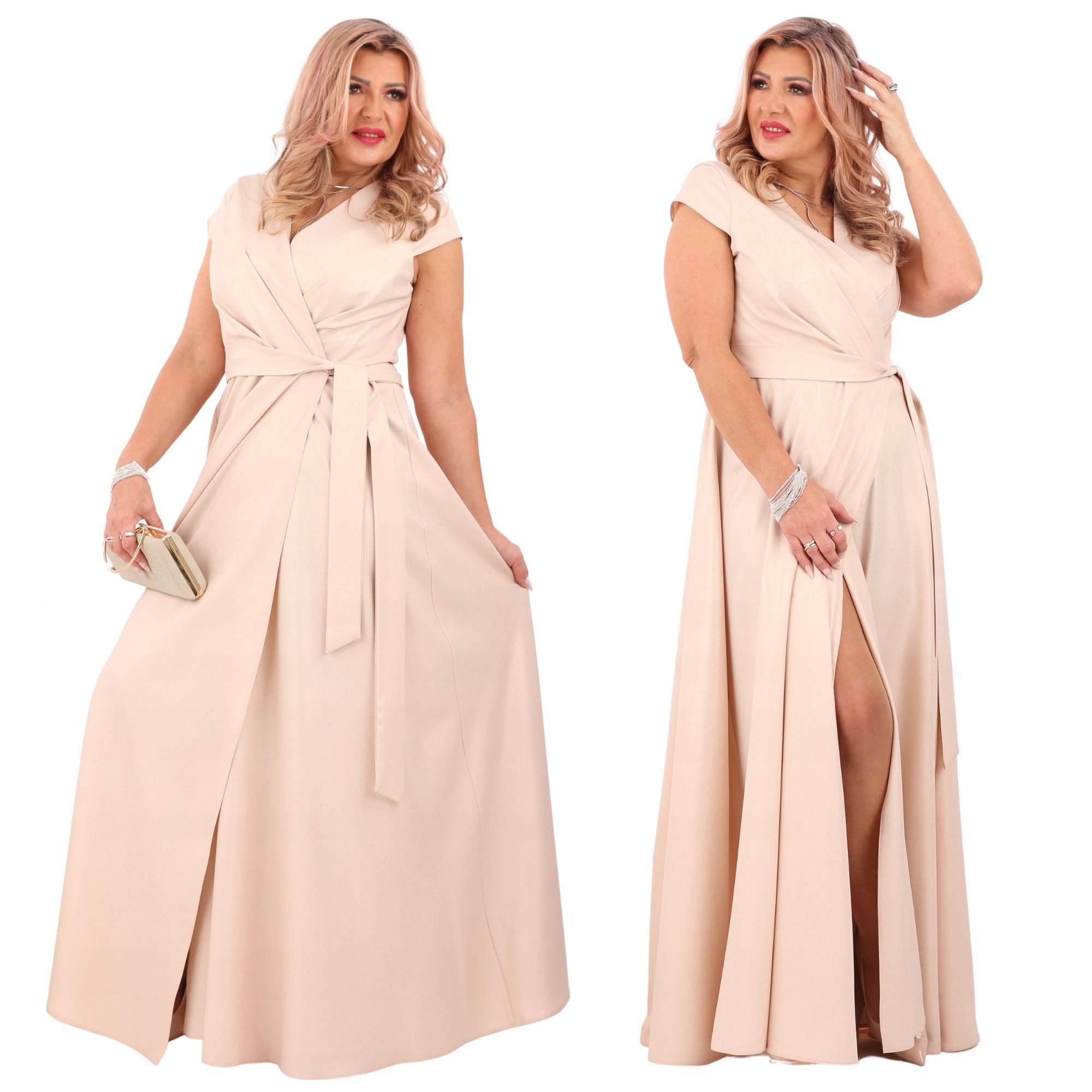 Sukienka błyszcząca z rozcięciem Polski Producent wizytowa duże rozmiary