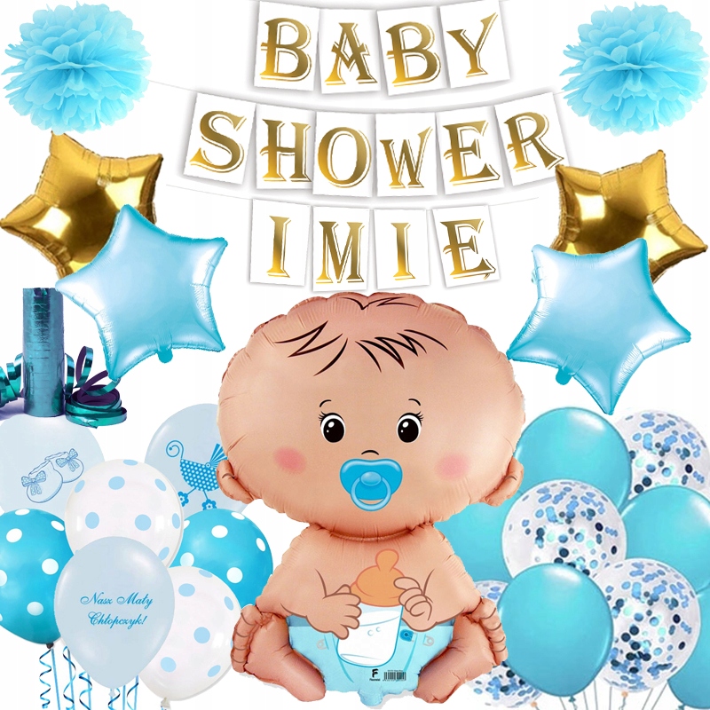 НАБОР BABY SHOWER + ИМЯ, БАННЕР, ВОЗДУШНЫЕ ШАРЫ, СЕРПАНТИН