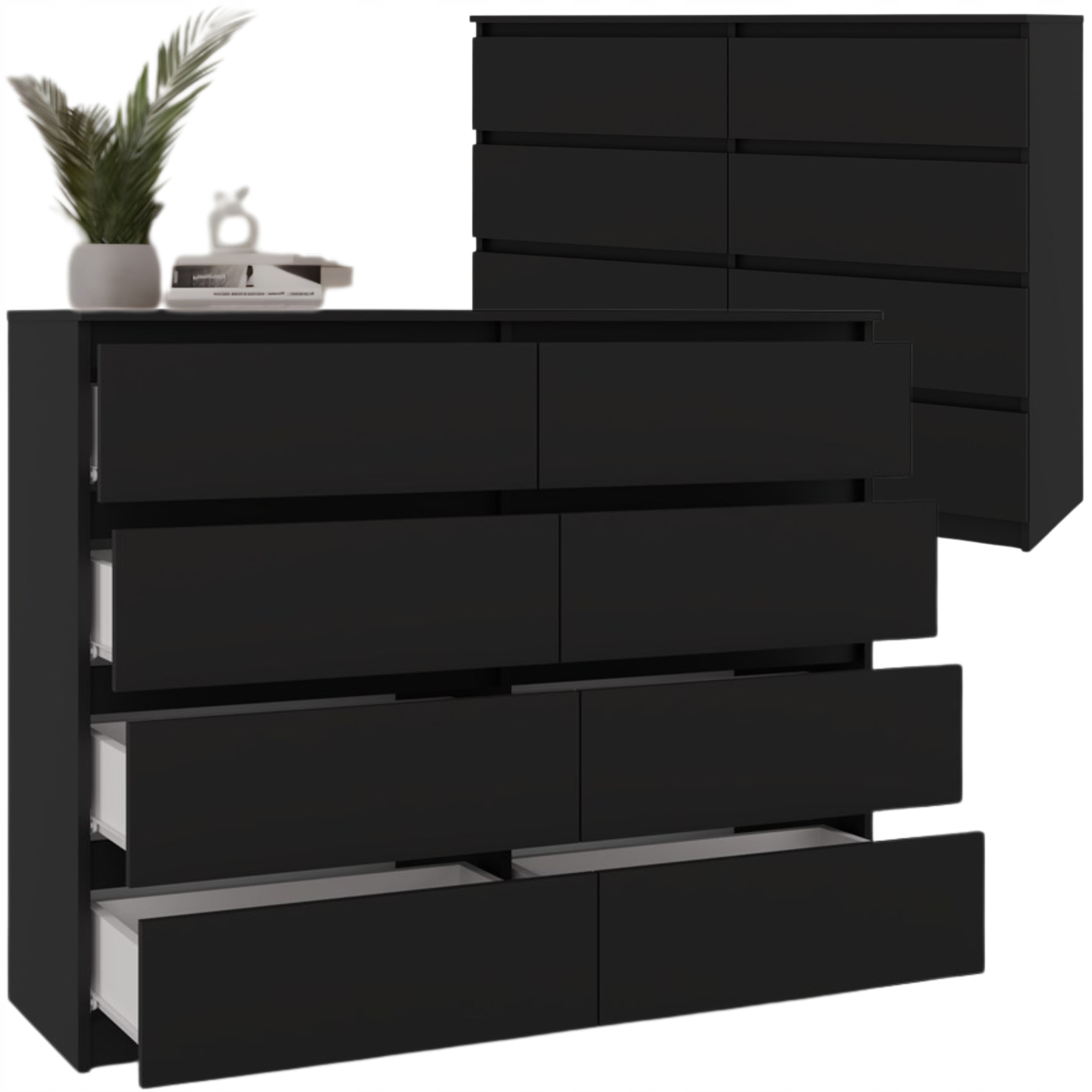 Komoda Czarna 8 Szuflad 120 CM Do Salonu Sypialni Pokoju