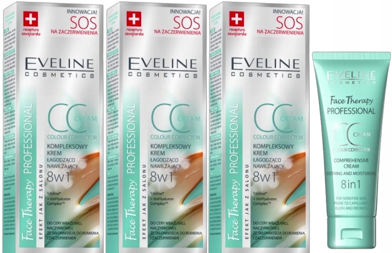 3 x Eveline Face Therapy CC krém 8v1 30 ml Koriguje nedokonalosti