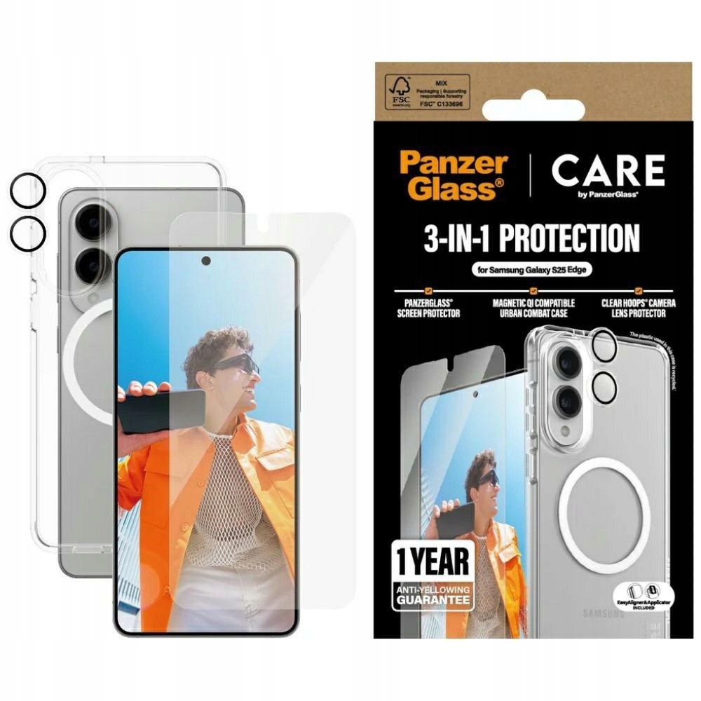 Zestaw ochronny Care by PanzerGlass Flagship 3w1 do Samsung Galaxy S25 Edge