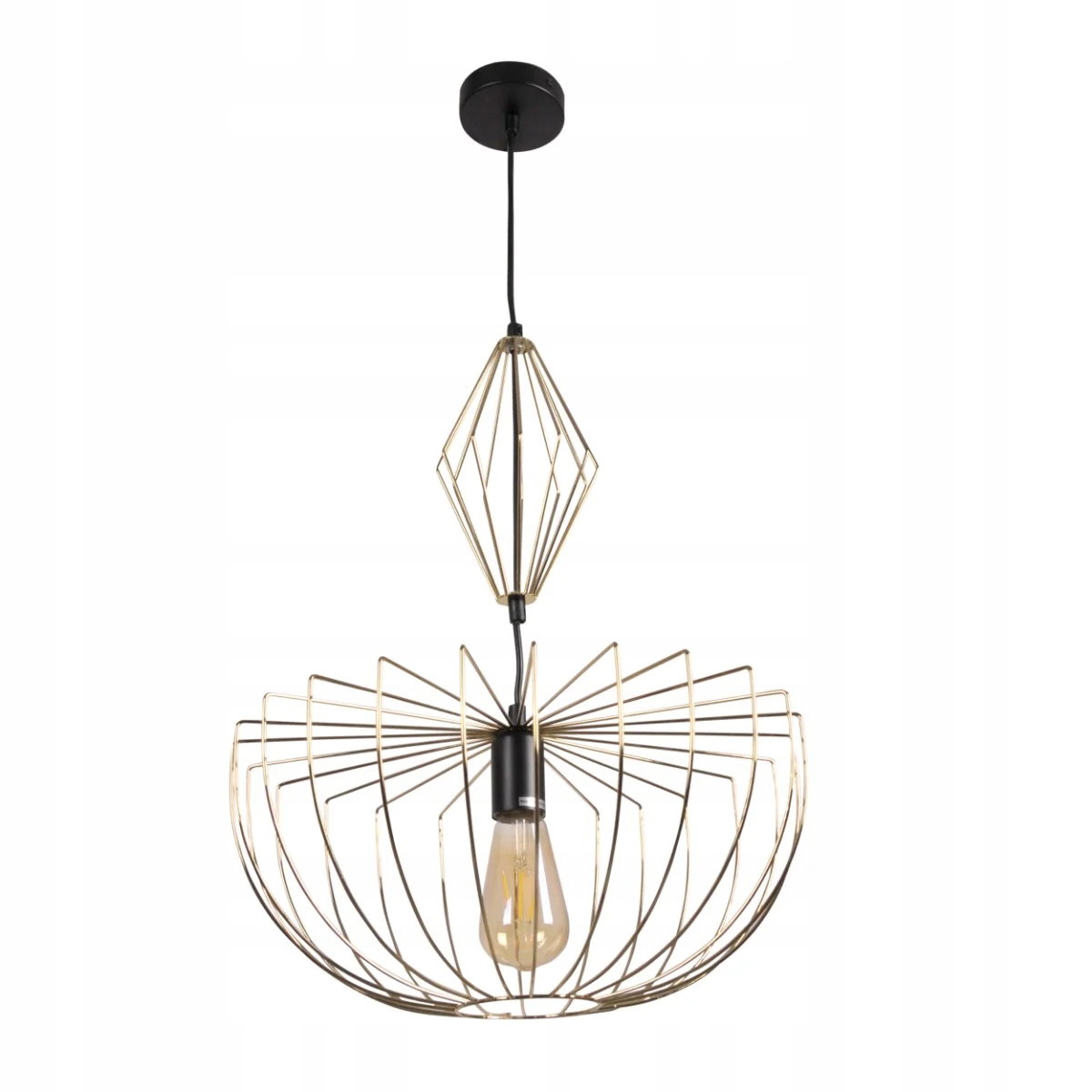 Závěsná lampa loft černá zlatá ozdobná kovová do obývacího pokoje ložnice Polux