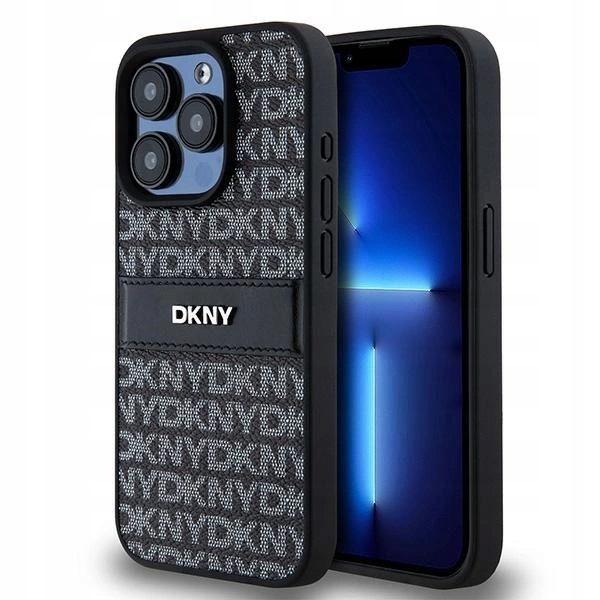 Pouzdro Dkny Leather Mono Stripe & Metal Logo pro iPhone 15 Pro černé