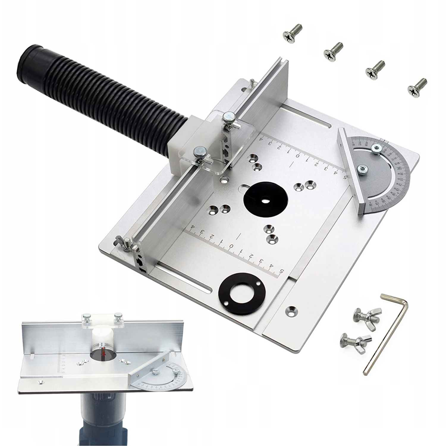 ALUMINIOWA PŁYTA DO STOŁU FREZARKI Z PROWADNICĄ UKOŚNĄ I PŁOTEM PRZESUWANYM