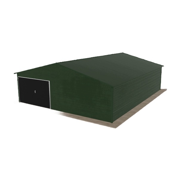 Plechová garáž 7.5 x 9 m jednopolohová, dvouspádová, zelená