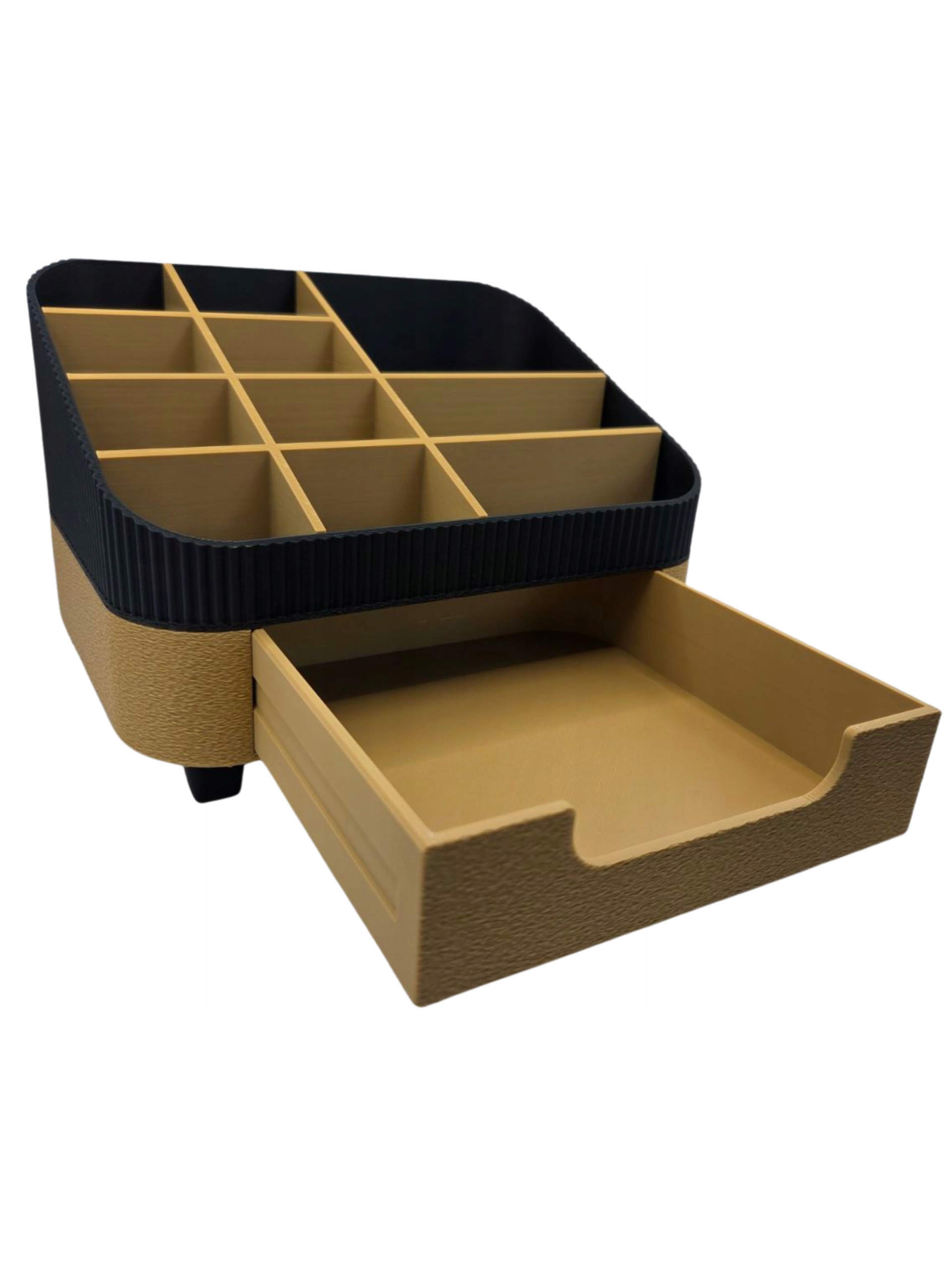 Stolní organizér na příslušenství s zásuvkou Béžovo-černý 11 přihrádek