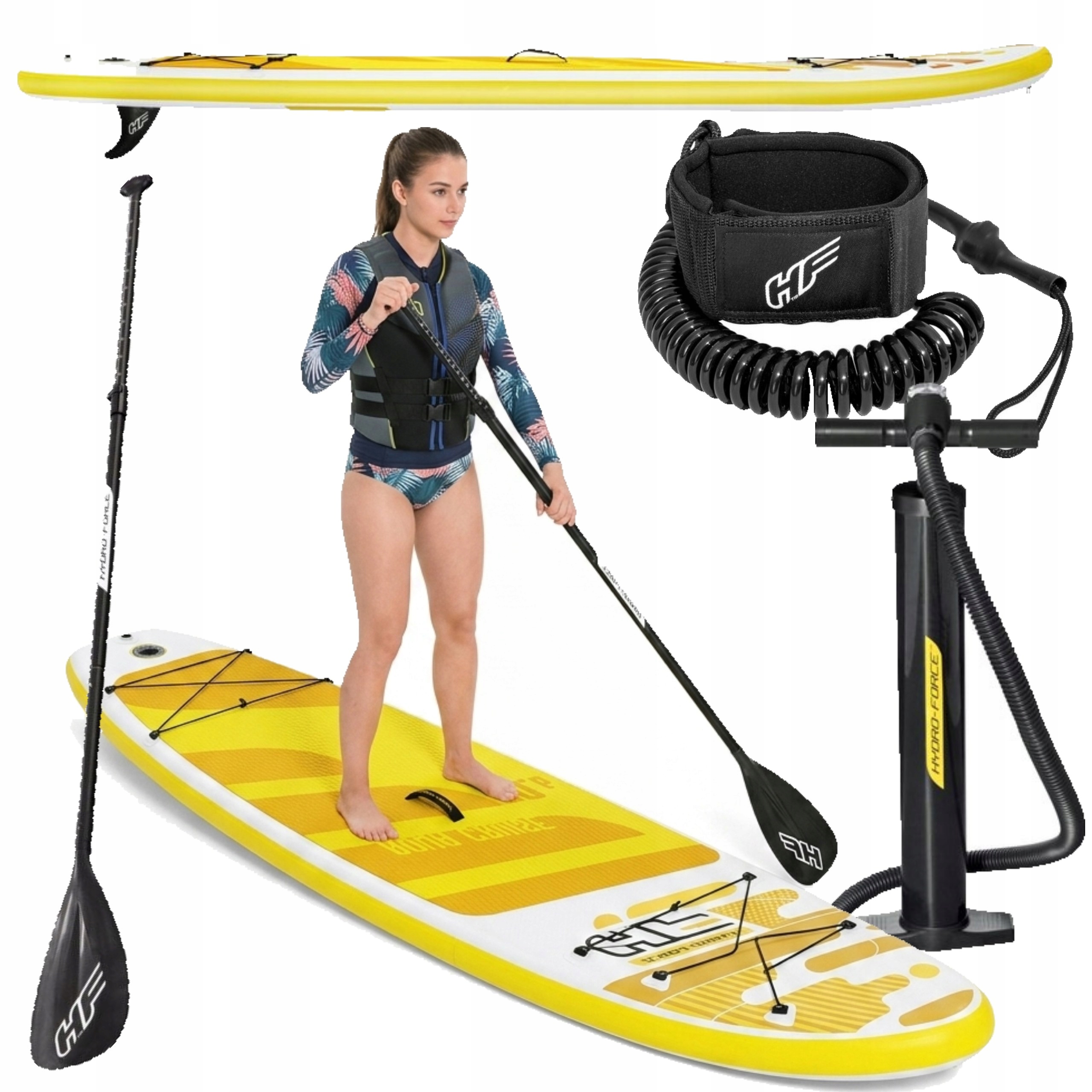Deska Sup Pompowana Do Pływania Paddle Board Z Wiosłem 320x76x12 cm Żółta